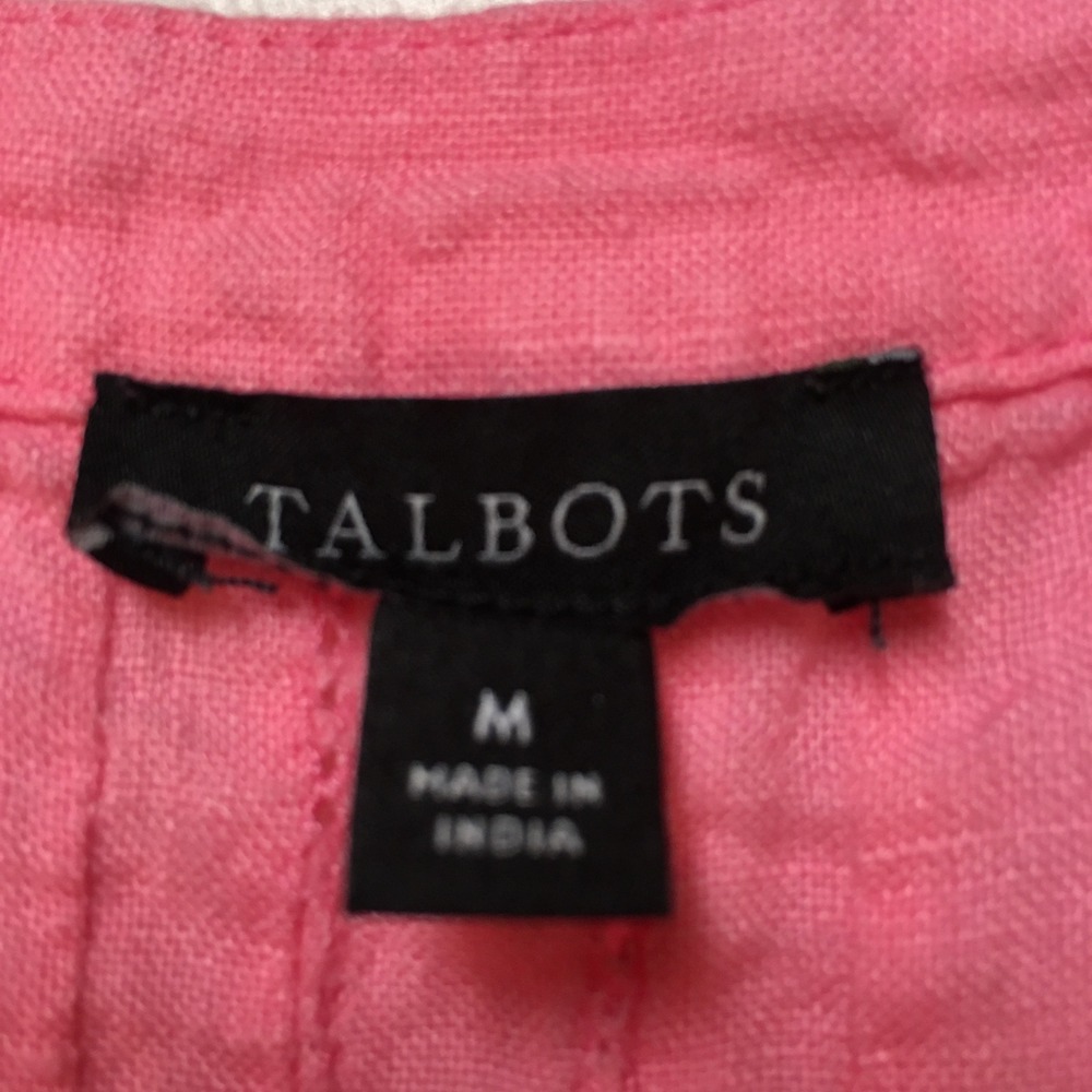 Talbots Linen Tank Top Women Medium Pink Pleated Henley Sleeveless Blouse - Picture 3 of 8